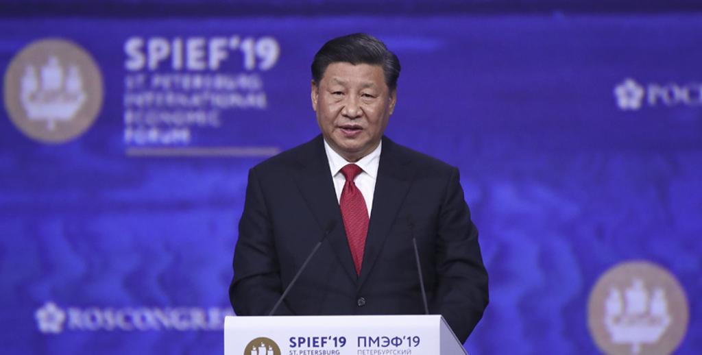 中國國家主席習近平出席聖彼得堡國際經濟論壇全會並致辭。圖：中新社