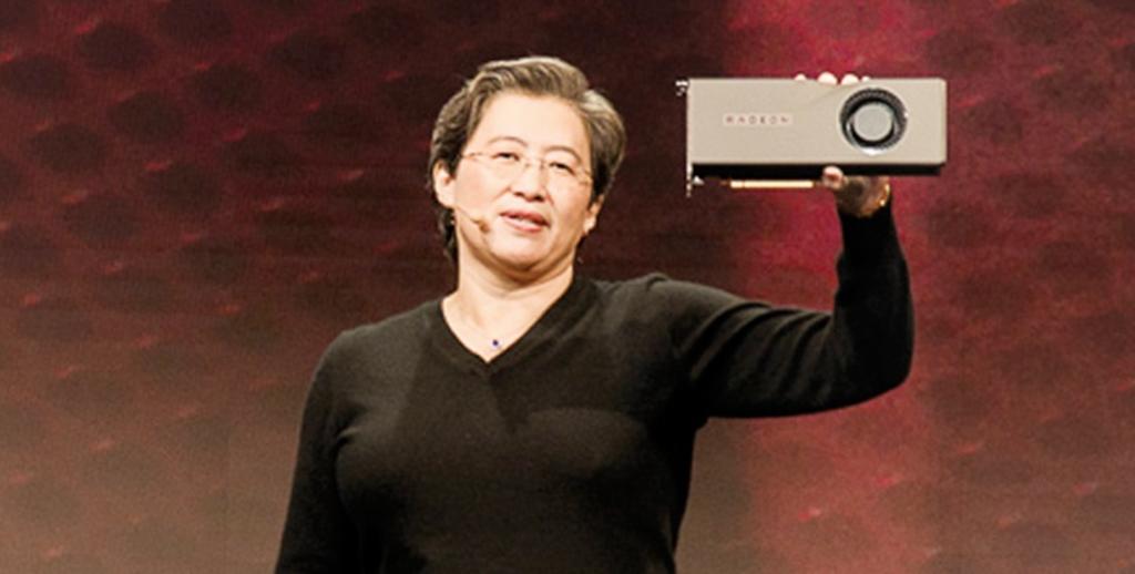 超微執行長蘇姿丰（Lisa Su）在E3展前發表全新搭載7奈米Navi繪圖晶片的Radeon RX 5700XT電競繪圖卡。圖：涂志豪攝