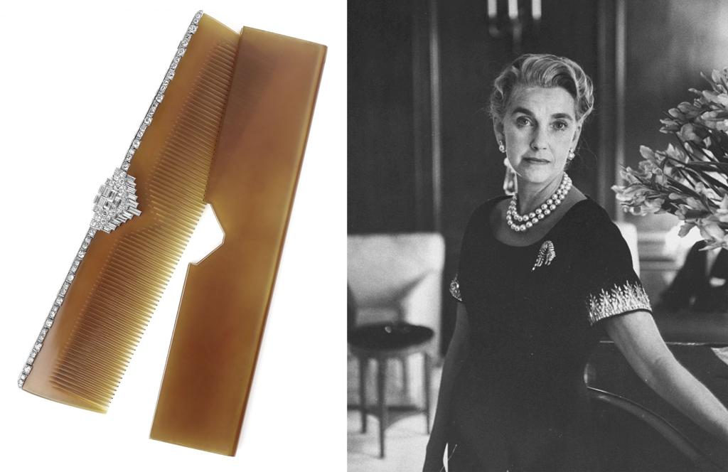 美國傳奇名媛Barbara Hutton擁有數不盡的珠寶珍品,此為她曾擁有的玳瑁鑲鑽髮梳 by Cartier。