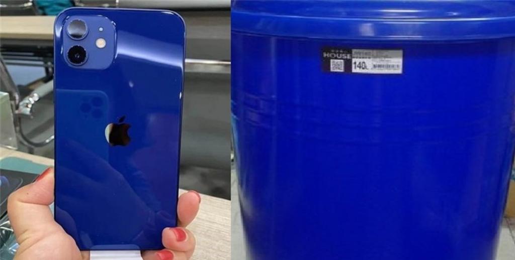 網友指出iPhone12藍色的塑膠感很重，像垃圾桶。圖/左圖翻攝自微博；右圖翻攝自PTT
