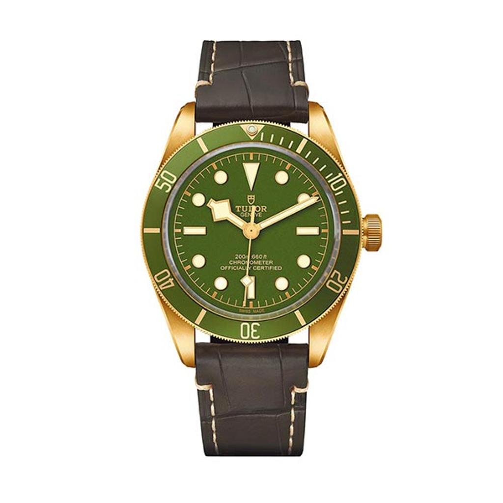 帝舵表18ct黃金表殼搭配綠色表盤Black Bay Fifty- Eight 腕表，53萬4500元。圖／ROLEX提供