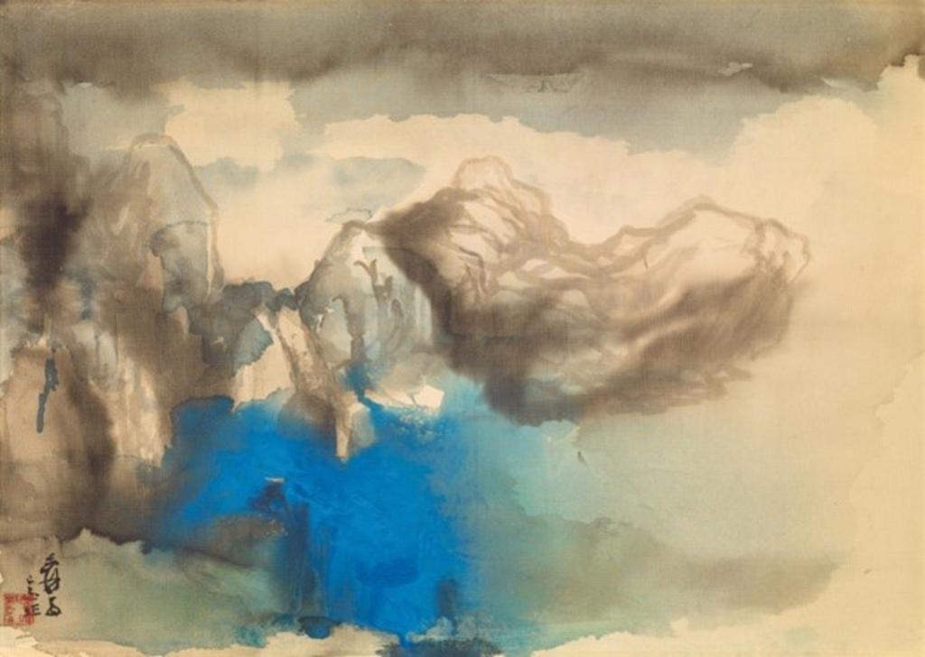 LOT 3112張大千《潑彩廬山夢影》,54×75公分,預估價新台幣1,200萬至2,000萬(左);LOT 3113 張大千《潑墨湖山勝迹圖》,45×52.5公分,預估價新台幣400萬至600萬(右)。圖/帝圖藝術拍賣提供