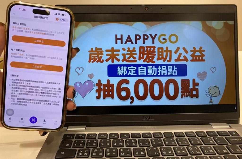 HAPPY GO推出「歲末送暖助公益」活動，1月16日一至2月28日二止綁定捐點訂閱制，就有機會抽中HAPPY GO點數6,000點。圖／HAPPY GO提供