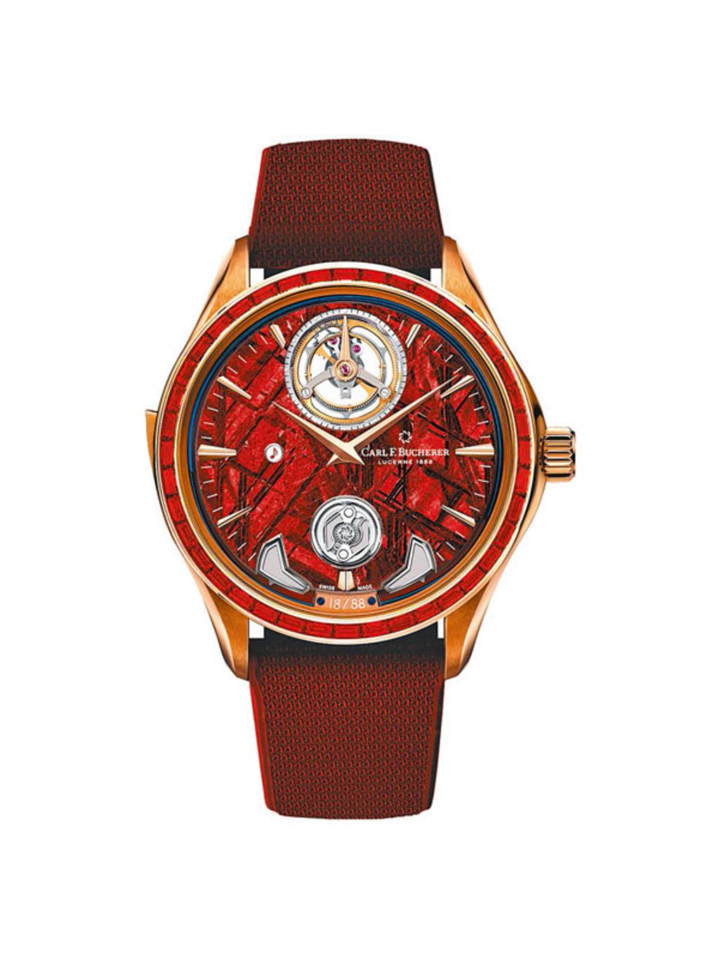 寶齊萊為VIP量身訂製喜氣紅色款的馬利龍交響樂三問腕表。圖／Carl F. Bucherer提供