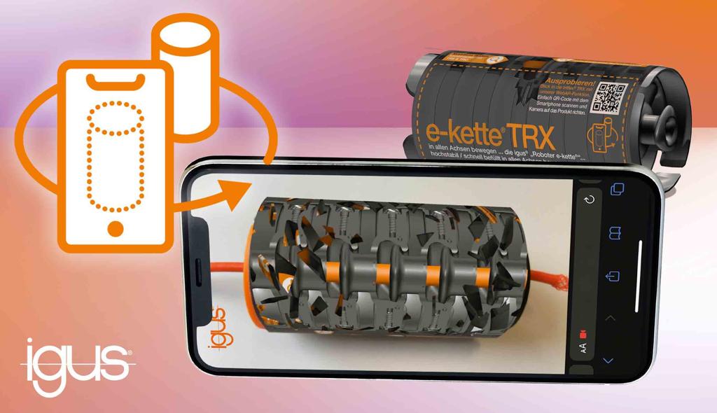 擴增實境使客戶能夠以不同的方式觀察產品內部及其機械結構。其中一個例子是 triflex TRX 三維拖鏈系列。圖／igus GmbH提供