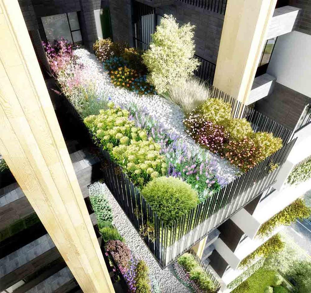 14期新案「THE精銳」，除延續品牌綠意奢華建築理念外，超大規模複層露臺，深度展現空中自然花園。圖/業者提供