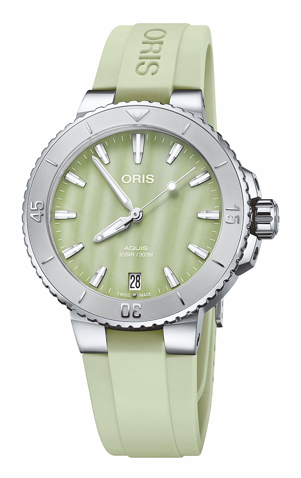 ORIS Aquis日期腕表,水藍綠款,6萬5000元。圖/ORIS提供