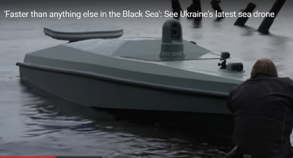 烏克蘭海上自主衛隊無人機器人裝置（MAGURA）的V5 無人水面艇示意圖。圖／摘自網路YouTube影片