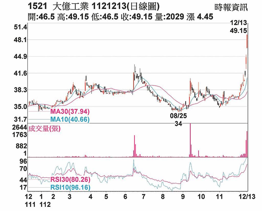 大億鎖住漲停均線上揚- 日報- 工商時報