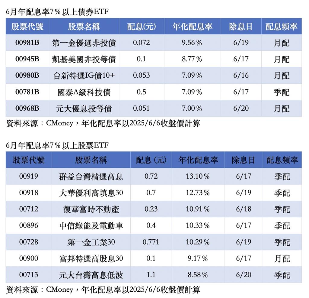入手這12檔年化配息率7％以上ETF 7月中旬前現金股息落袋- 理財- 工商時報