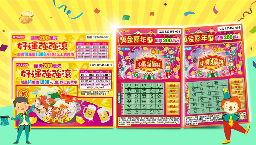 狂刮好運！台彩再推出兩款200元刮刮樂 頭獎200萬元各4個