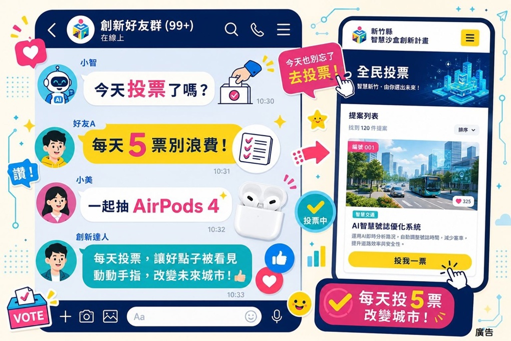 竹縣智慧沙盒點子海選投票開跑! 邀全民許願、投票抽AirPods 4