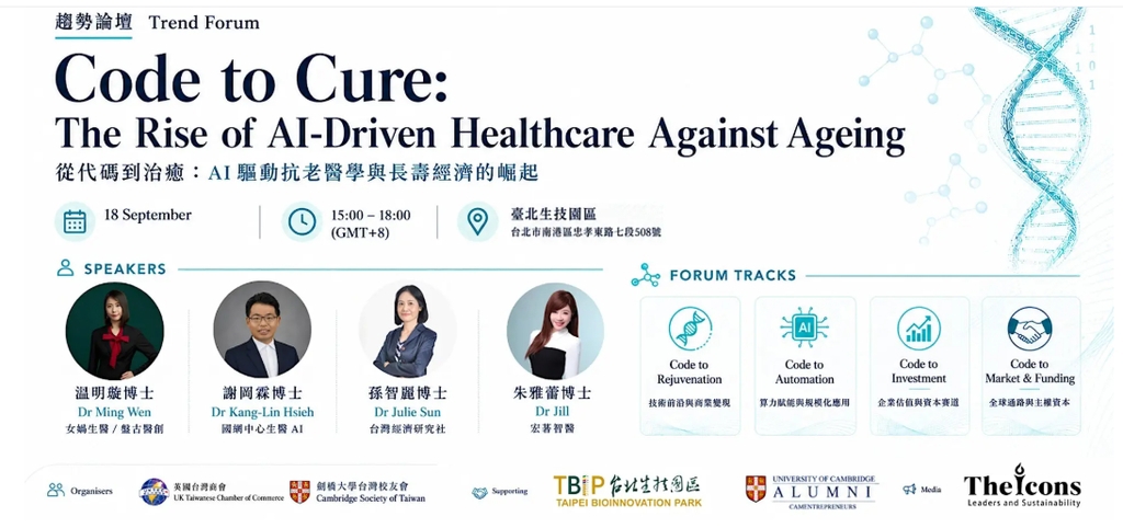 AI 驅動抗老醫學與長壽經濟論壇9/18臺北生技園區登場